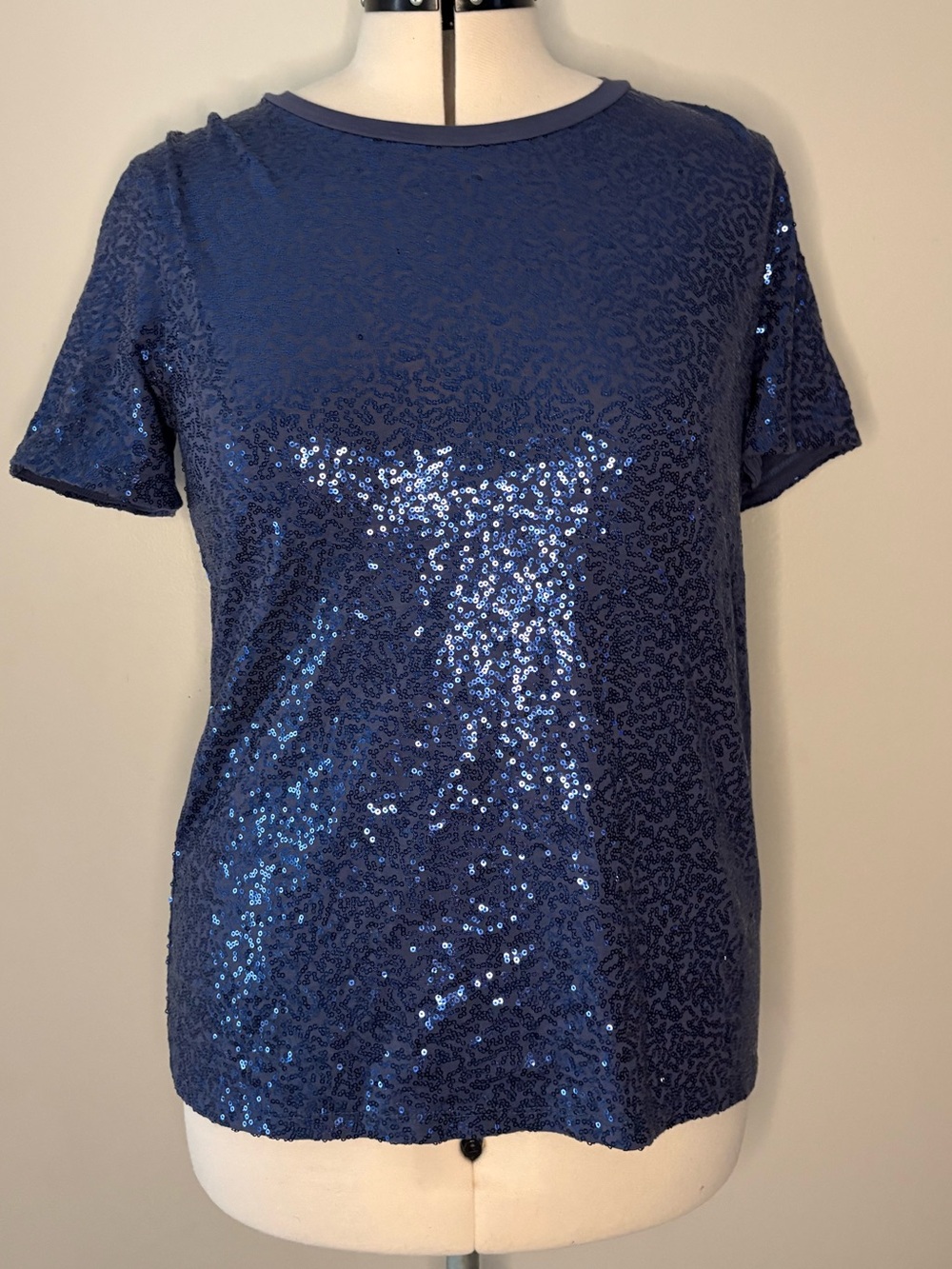 DKNY Navy Blue Short Sleeve Sequin Top